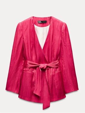 Zara Fuchsia Belted Satin Blazer